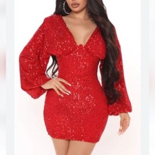 Fashion Nova Kiss Me Under The Moon  Red Sequin mini Dress Size M Medium
