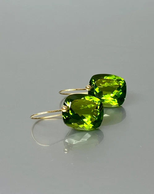 10k Solid Gold Earring Peridot Gemstone Dangle Drop Earring - Image 2 of 4