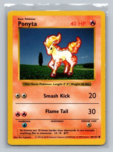 Ponyta Base Set 60/102 Regular Shadowless Common 1999 Vintage Pokemon Card TCG