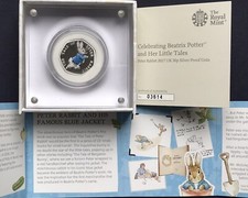 UK 2017 Silver Proof 50 Pence Coin Beatrix Potter ~ Peter Rabbit ~ COA Info Case