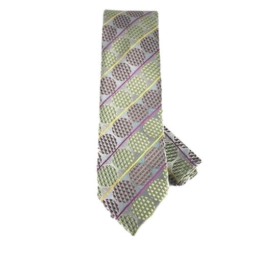 Barcelona Cravatte Men's Tie & Hanky Set Gray Brown Gold Fuchsia Sage Green Dots - Picture 4 of 4