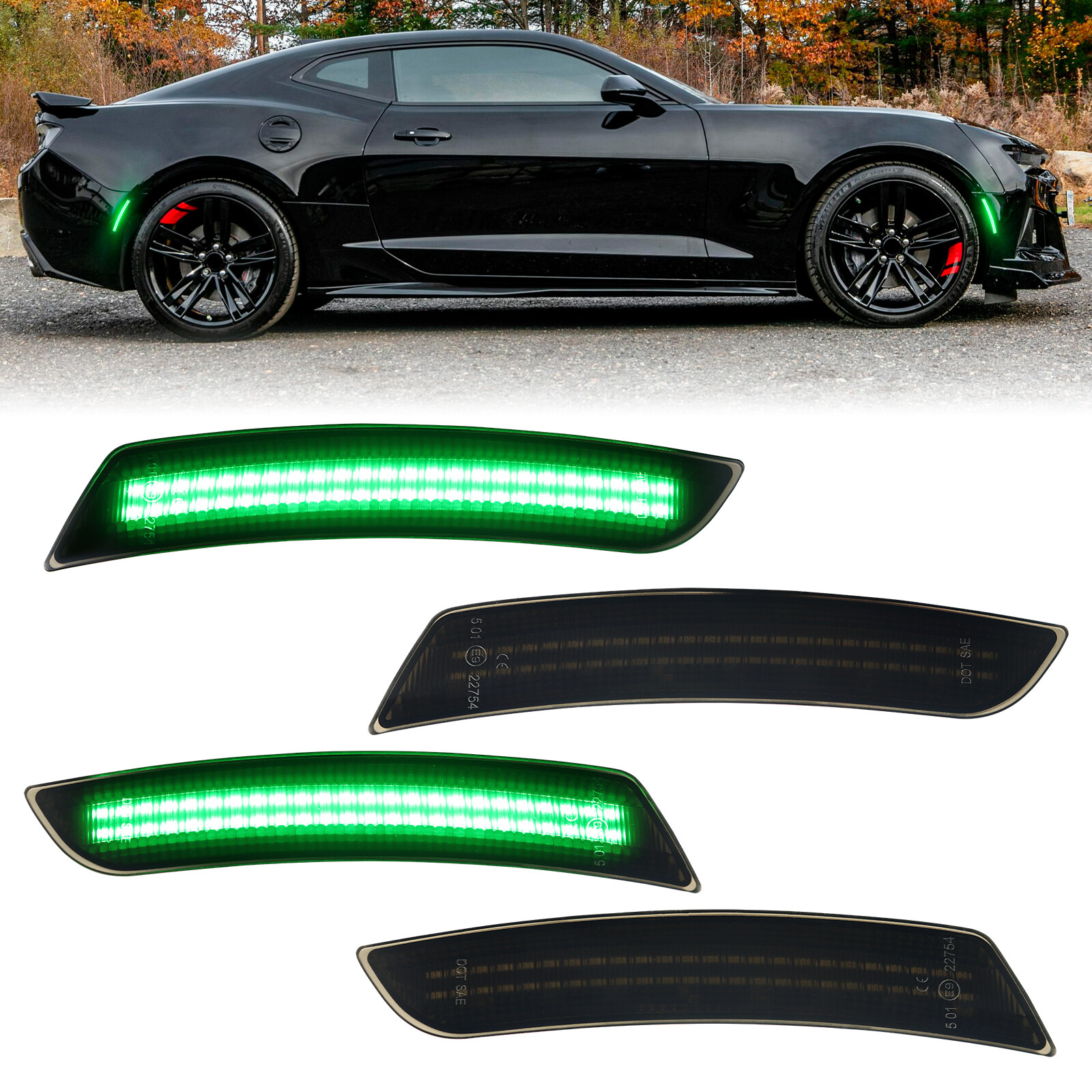 4PCS LED Side Marker Lights Front Rear For 2016-2023 Chevy Camaro SS LT LS ZL1