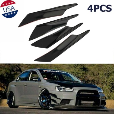 4pcs Car Bumper Fin Canard Splitter Diffuser Valence Spoiler Lip Glossy Black