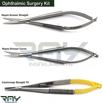 Ophthalmic Micro Surgery Kit Noyes Scissors Castroviejo Needle Holder Forceps