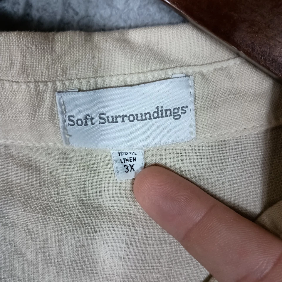 Camisa para mujer Soft Surroundings 3X beige 100 % lino manga larga abotonada playera Foto 3 de 4