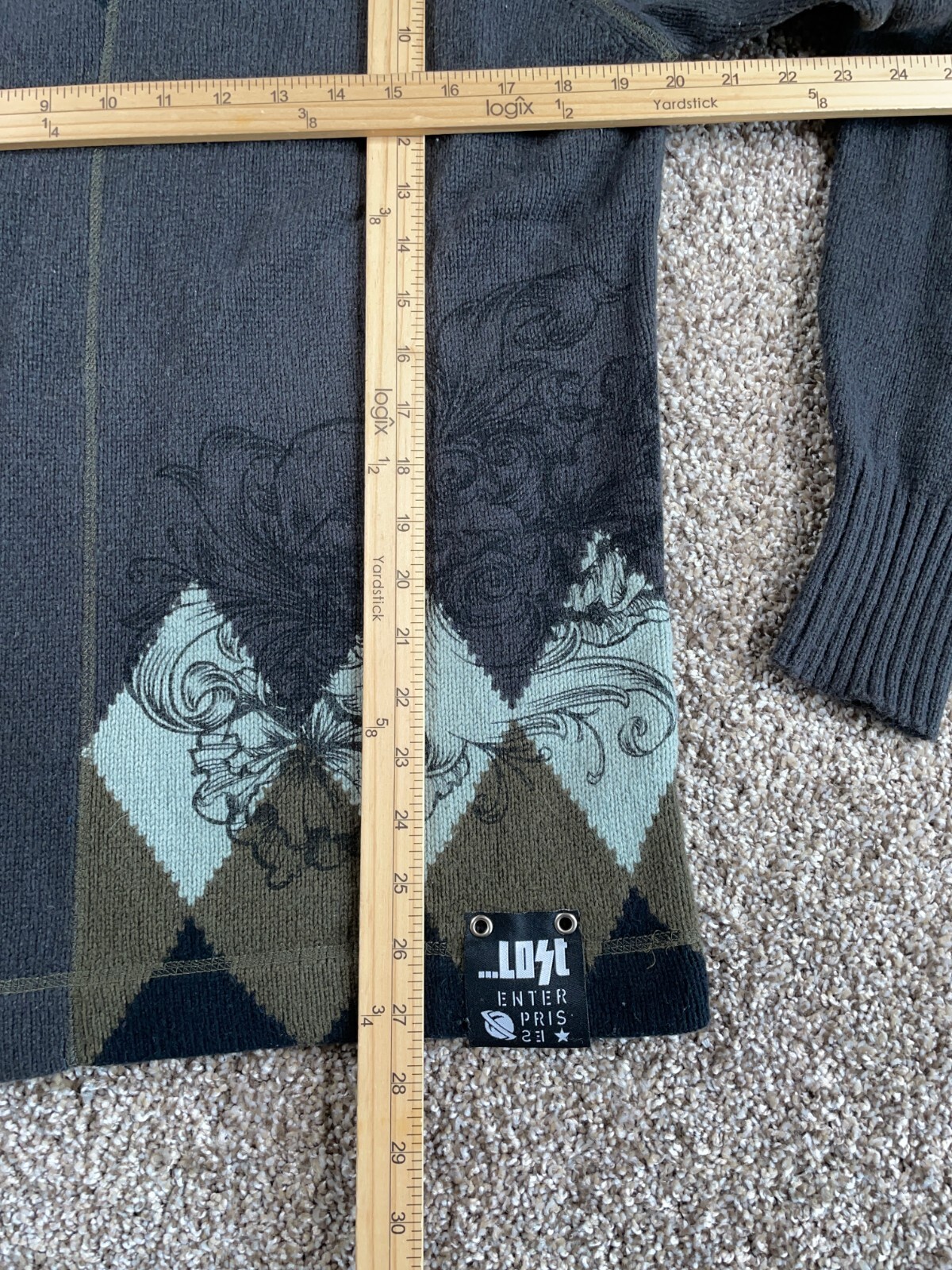 Y2K Lost Enterprise Argyle Floral Pattern Sweater… - image 7