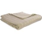 Serta Damask Stripe Plush Blanket Machine Washable Full/Queen Tan