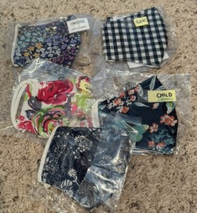 Youth Face Mask Cloth Washable Filter Pocket, Wire, Lot Of 5 Child Size Masks
