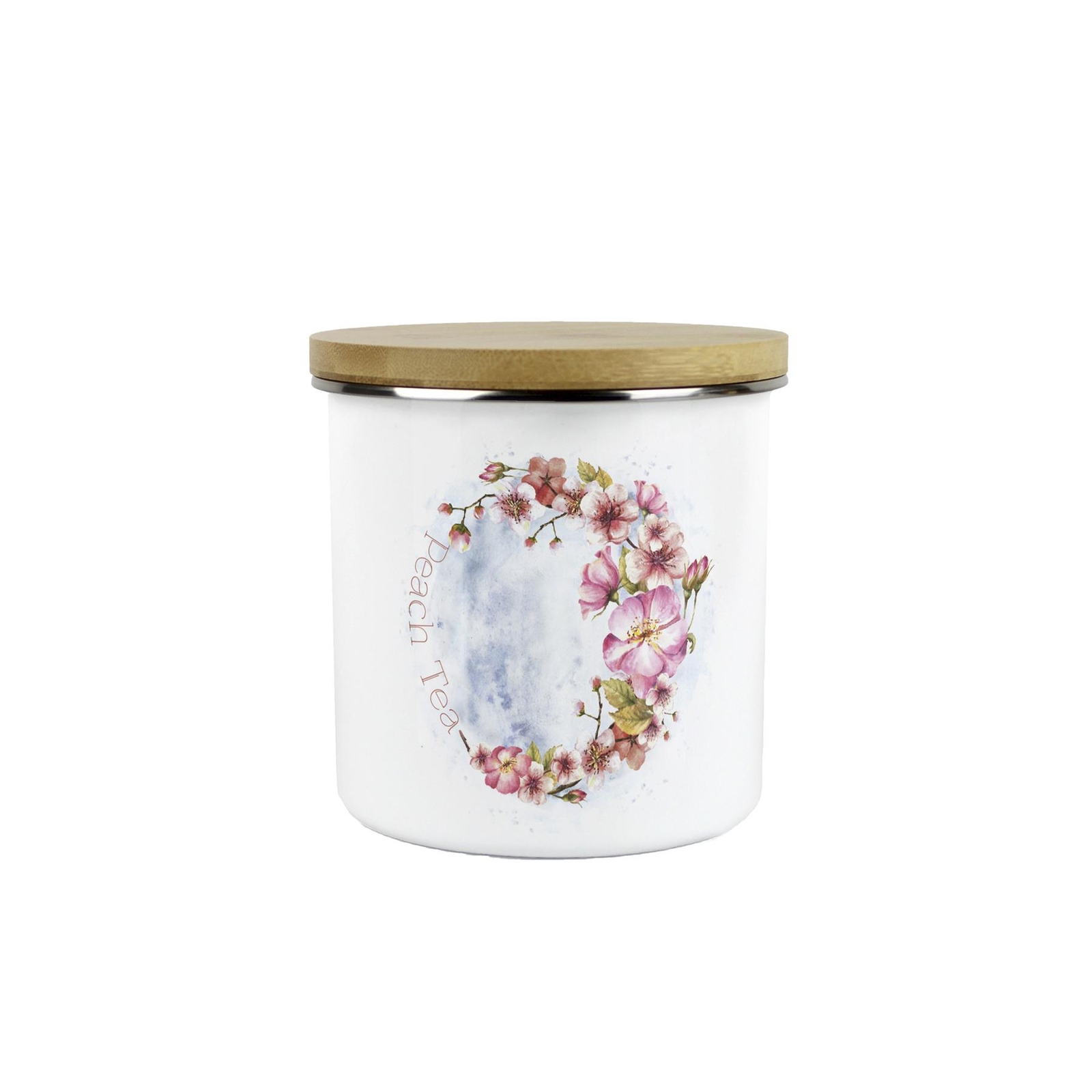 Cherry Blossoms Peach Tea Canister - Enamel Kitchen Storage Container Pink Gifts