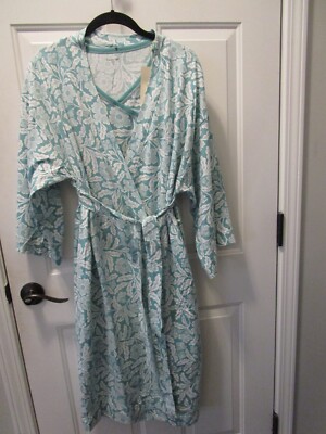 GARNET HILL ASIAN WRAP A-LINE GOWN + KIMONO ROBE IN GREEN FLORAL SIZE XS