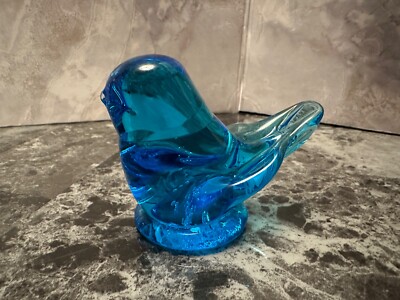 Bluebird of Happiness Vintage Art Glass Figurine Signed Leo Ward 1996