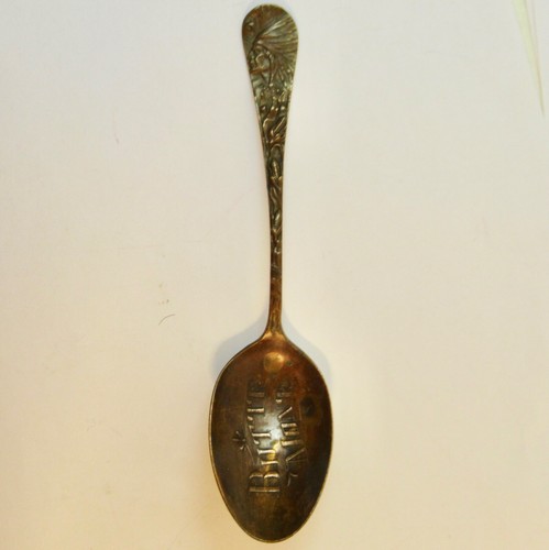 A Spoon: Souvenir Butte Native American Indian Embossed Sterling Silver ca 1910 - Picture 1 of 7