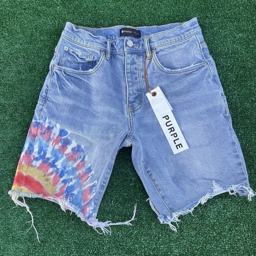 Purple Brand Tie Dye Jorts Drop Fit Mid Rise Mens 30 Button Fly Jean Shorts