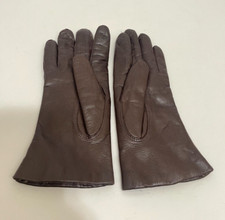 VTG MACYS Brown Leather Genuine Fur Lined Womens Gloves Italy Made SZ 6.5
