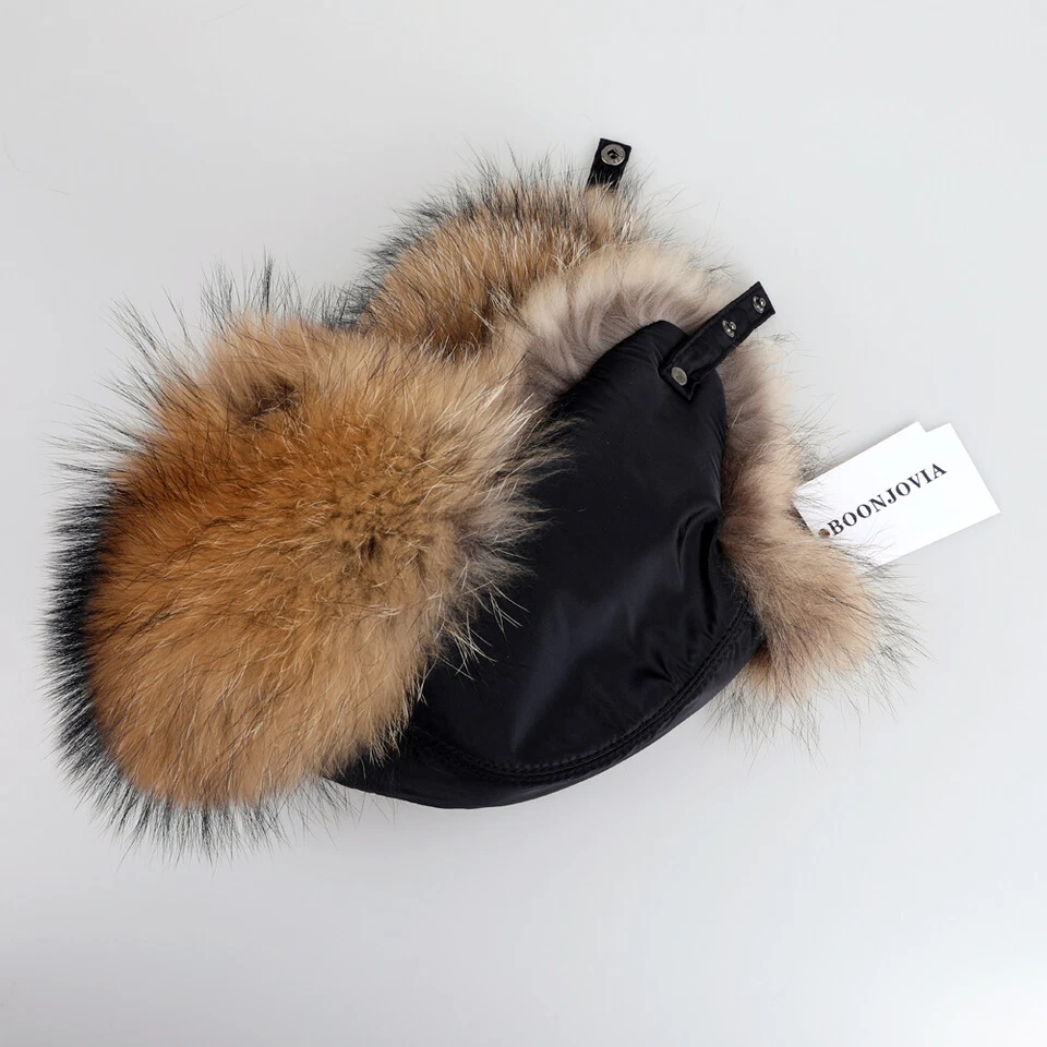 BOONJOVIA Unisex 100% Real Zorro Piel de Mapache Sombrero Rusa Ushanka Sombreros Gorra de Bombardero Foto 2 de 4