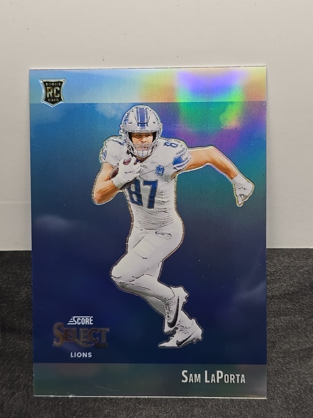 Sam Laporta 2023 Panini Select Rookie Score Throwback Silver Prizm STW-SLA Lions