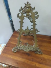 Vintage Rococo Revival Style Polished Brass Table Display Easel 15" H Ornate
