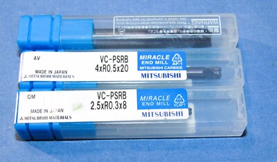 New Mitsubishi Miracle 6.0 - 4.0 and 2.5mm Dia. Carbide End Mills 3 pcs Lot