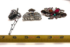 Vintage Style Silvertone Hair Clips/Barette Set of 3 Multicolor Design Elegant