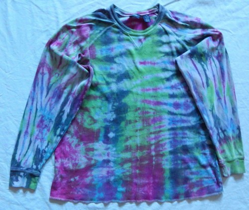 Tie Dye Green Black Pink Purple Crewneck Sweater - Medium Mens Cotton Hand Made - Picture 4 of 7