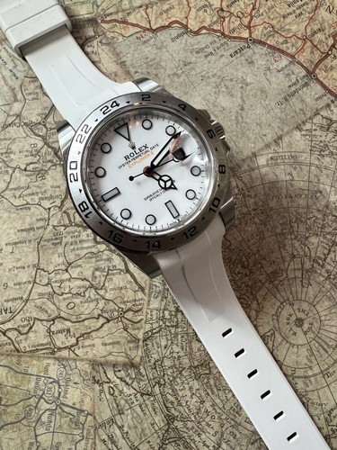 21mm WHITE Vulcanized Caoutchouc rubber Strap 42mm Rolex Explorer II Watch - Picture 8 of 12