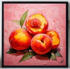 ORIGINAL Oil PAINTING on Canvas Peaches  Textured  Artwork 12x12 in Custom Order