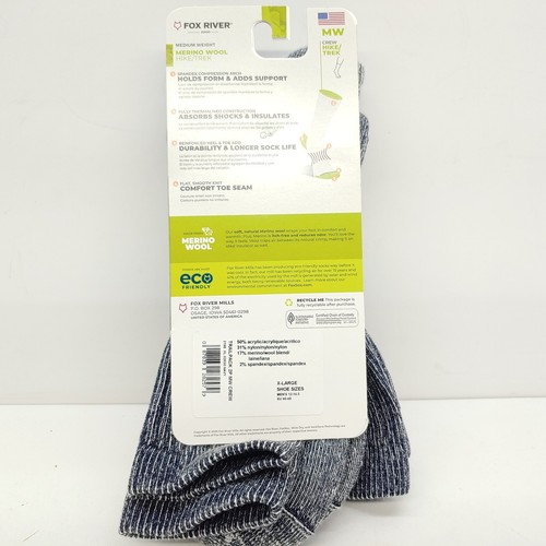 Fox River Hike Trail Pack 2 pk Crew Sock MW Size XL Men's 12-14.5 Navy 2198 USA - Picture 6 of 8