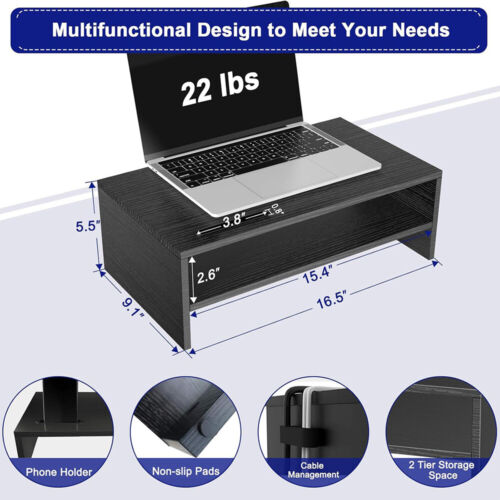 16.5inch Monitor Stand 2 Tiers Desk Organizer Stand with Cellphone Holder Shelf - Picture 3 of 7