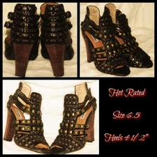 Not Rated Studded Sandals Womens 6.5 Cork HEELS Brown Gold Double Strap Open Toe