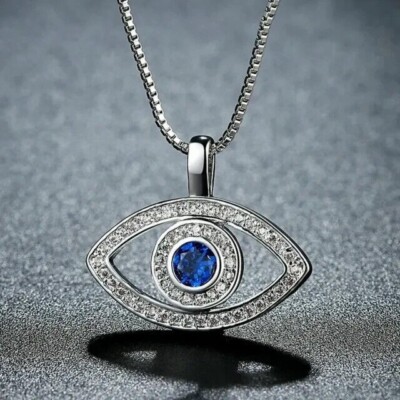 2.30 Ct Round Simulated Sapphire Evil Eye Fancy Pendant In 14K White Gold Plated