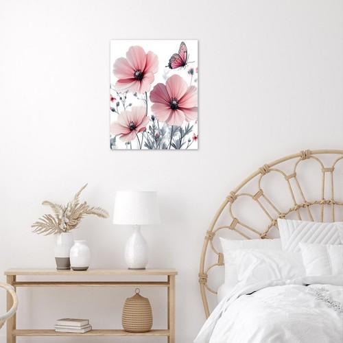 Arte de pared de lienzo floral rosa hoja botánica gris rústico para baño sala de estar - Imagen 2 de 16