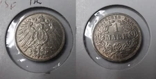 1915 F Germany Silver 1 Mark- WWI - Nice