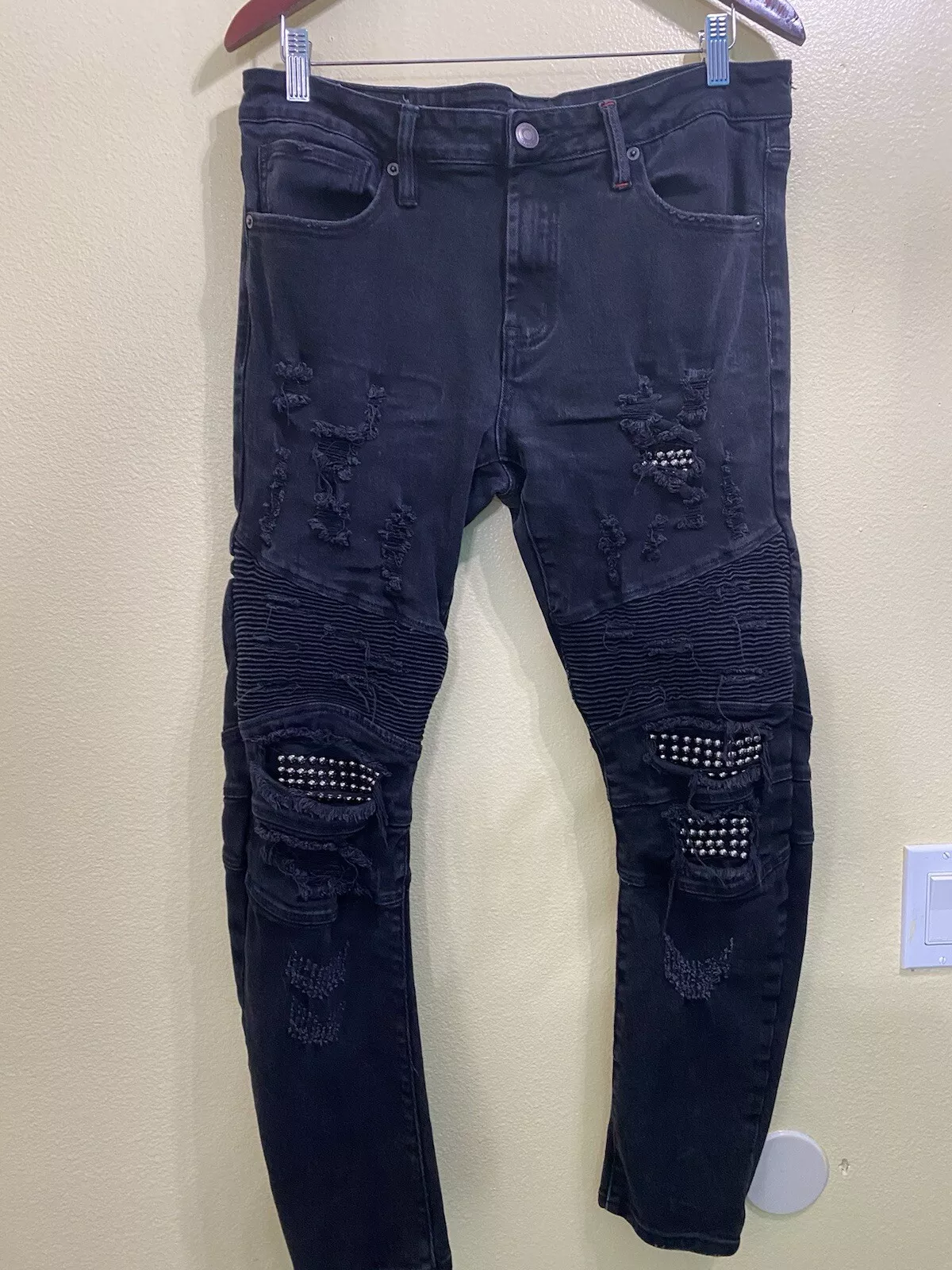 Jean homme Rue 21 Skinny Arc Supreme Flex 34x30 vieilli noir denim stretch