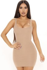 Fashion Nova Sculpted Ribbed Mini Dress-Camel✨ Size L ⭐️NWT💗