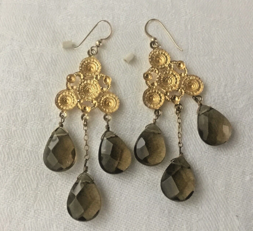 Pendientes colgantes Chandalier facetados cuarzo ahumado Wendy Foster (Montecito) Foto 2 de 4