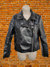 Womens Noisy May Size S Small Black Mock Croc Faux Leather Biker Jacket Coat