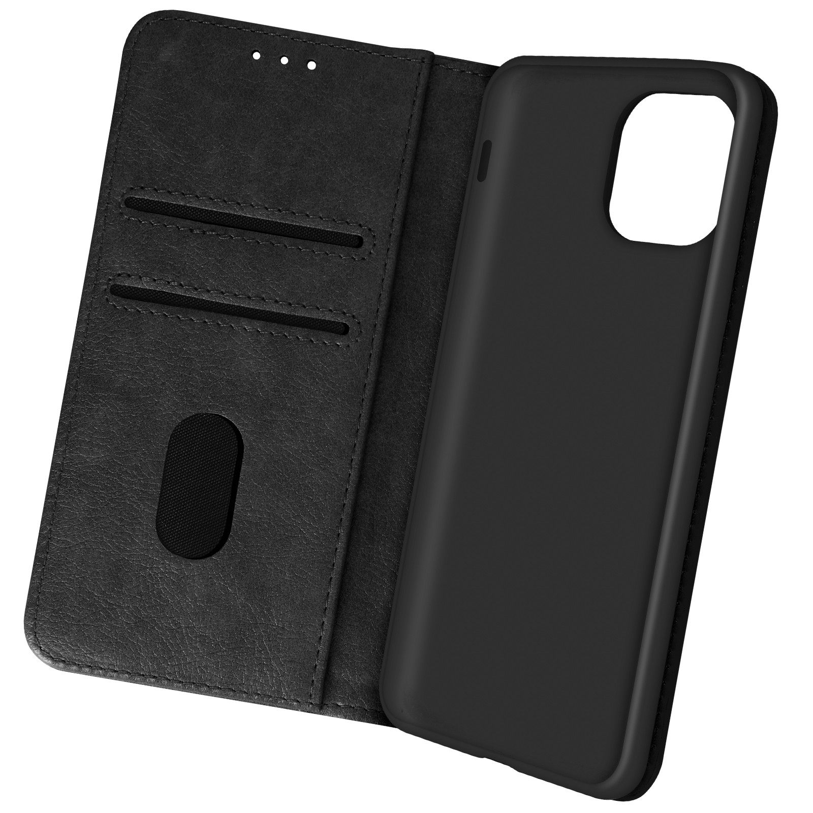 Coque iPhone 13 Mini à clapet noir en cuir avec porte-carte intégré