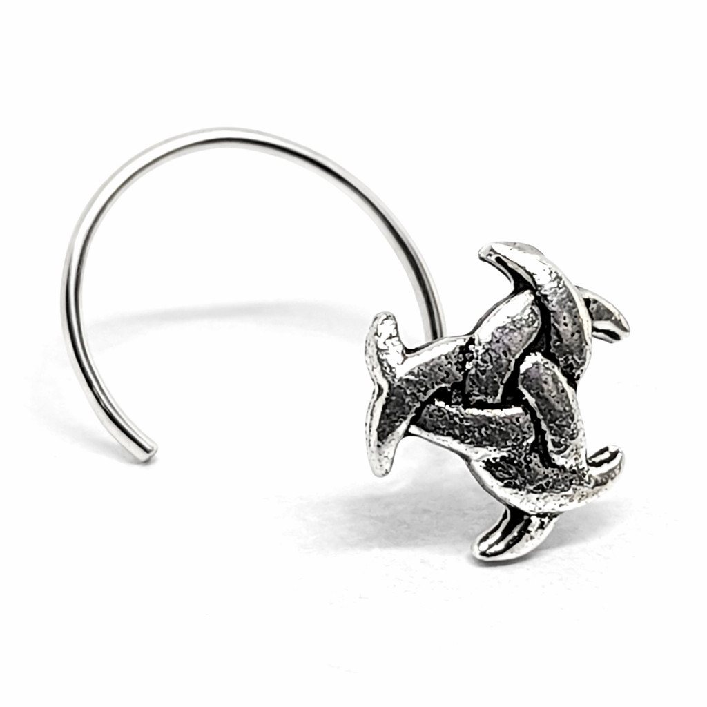 Nose Stud Odin's Horn Triskele Curl 925 Silver Viking Body Piercing Jewellery
