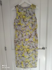 ASOS Yellow Abstract Floral Fitted Dress Size 14 Faux 2 Piece Sleeveless wedding