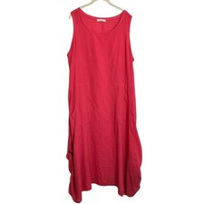 Indigo Soul Maxi Dress Tie Hem Button Detail 2XL Dark Coral Boho Artsy Lagenlook