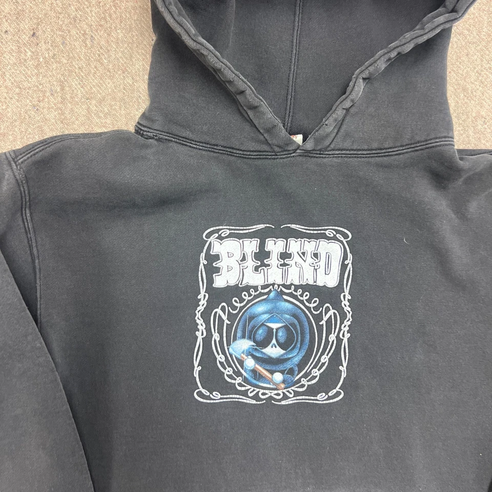 Vintage Blind Skateboards Hoodie Youth Large Black 2000s Grim Reaper Foto 3 de 4