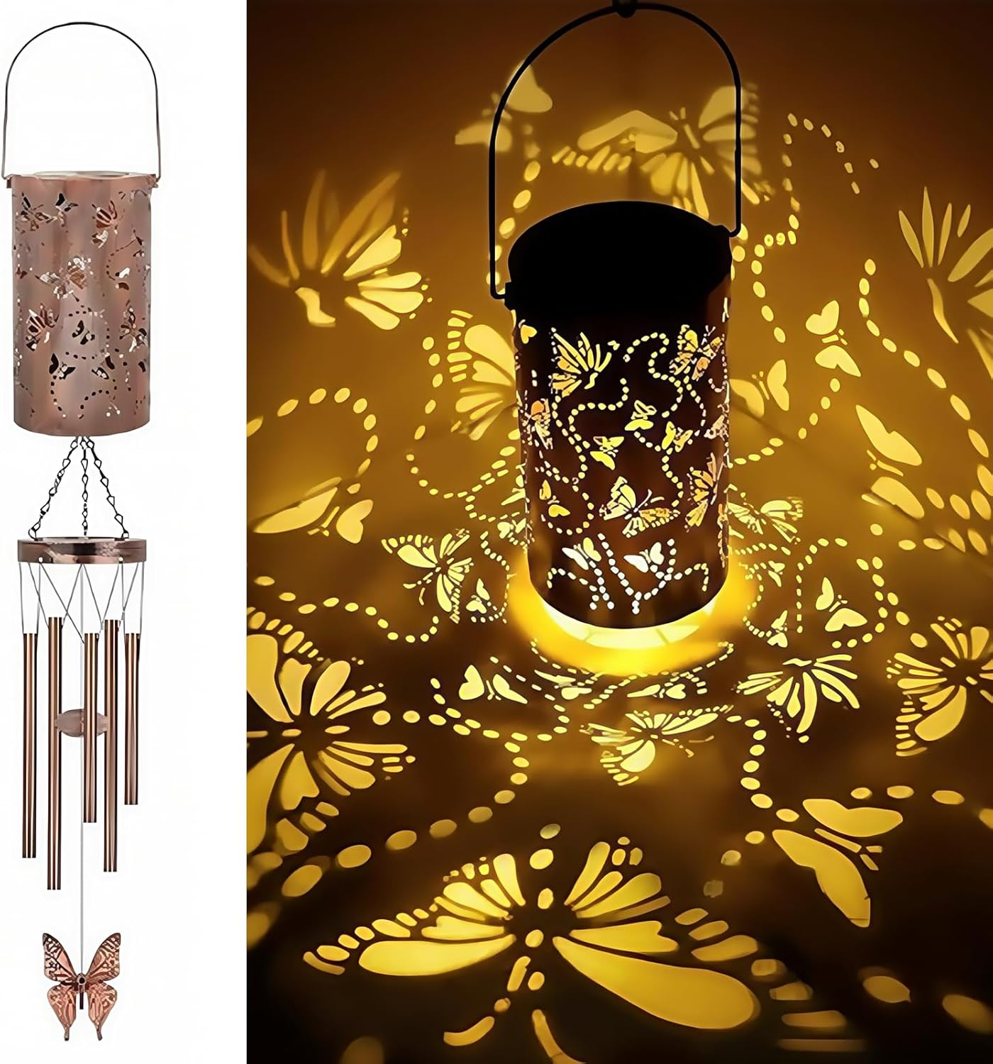 Solar Wind Chimes for Outside: Metal Solar Light, Solar Butterfly Wind Chime