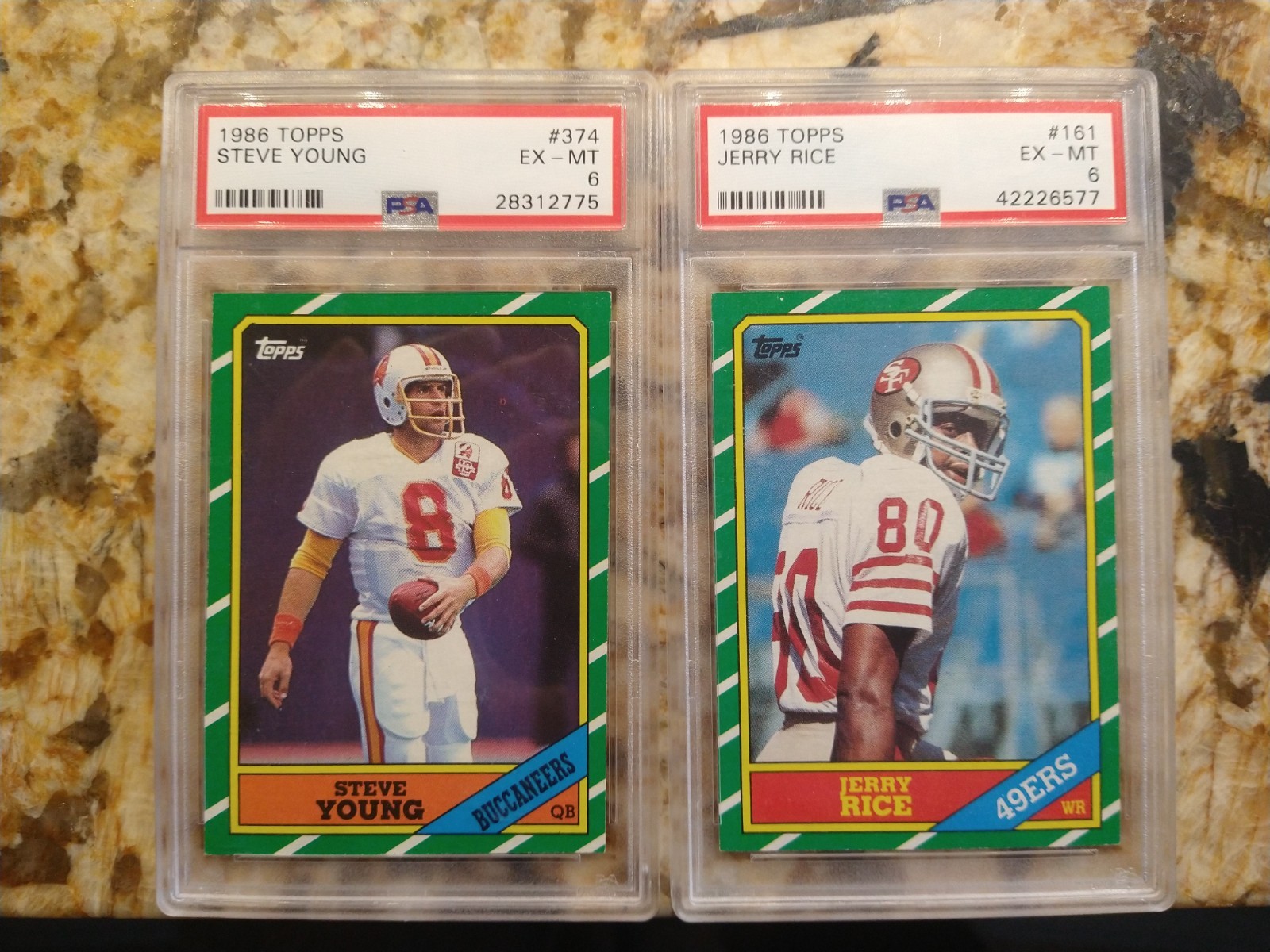 1986 Topps Jerry Rice PSA 6 + Steve Young PSA 6 RCs !