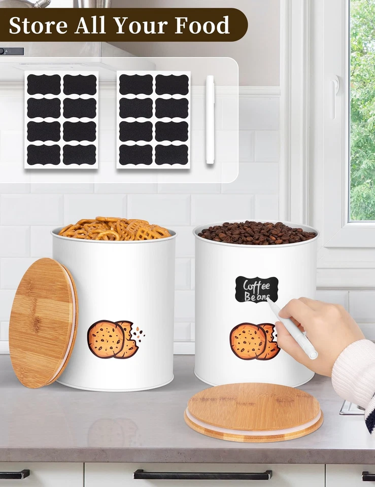 Cookie Jar with Airtight Bamboo Lid, 1 Gallon Iron Cute Cookie Tin, Farmhouse... - Image 2 of 4