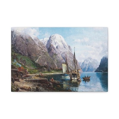Anders Askevold (1834-1900) Harbor in the Sognefjord 1895 - Canvas Wall Art