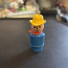 Vintage Fisher Price Little People - Cowboy Blue Plastic Body Yellow Cowboy Hat