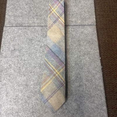 Vintage John Henry Men s Tie Heather Mist Wool Blend Plaid USA Tan Purple Yellow