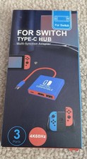 Nintendo Switch Type-C Hub NEW SEALED Portable Dock Adapter 4k Blue Red 3 Ports