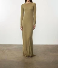 Enza Costa Silk Rib L/s Crewneck Fluid Dress Olive Stone