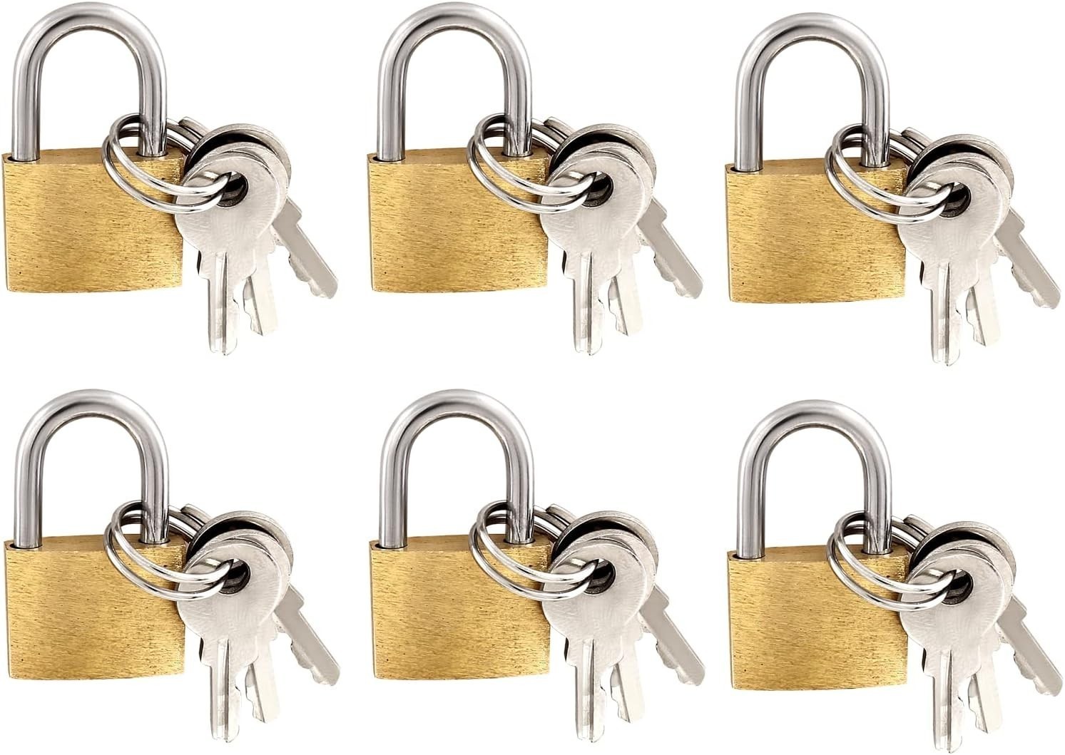 6 Pieces Mini Locks with Two Keys Small Solid Brass Padlock Great School/Crafts